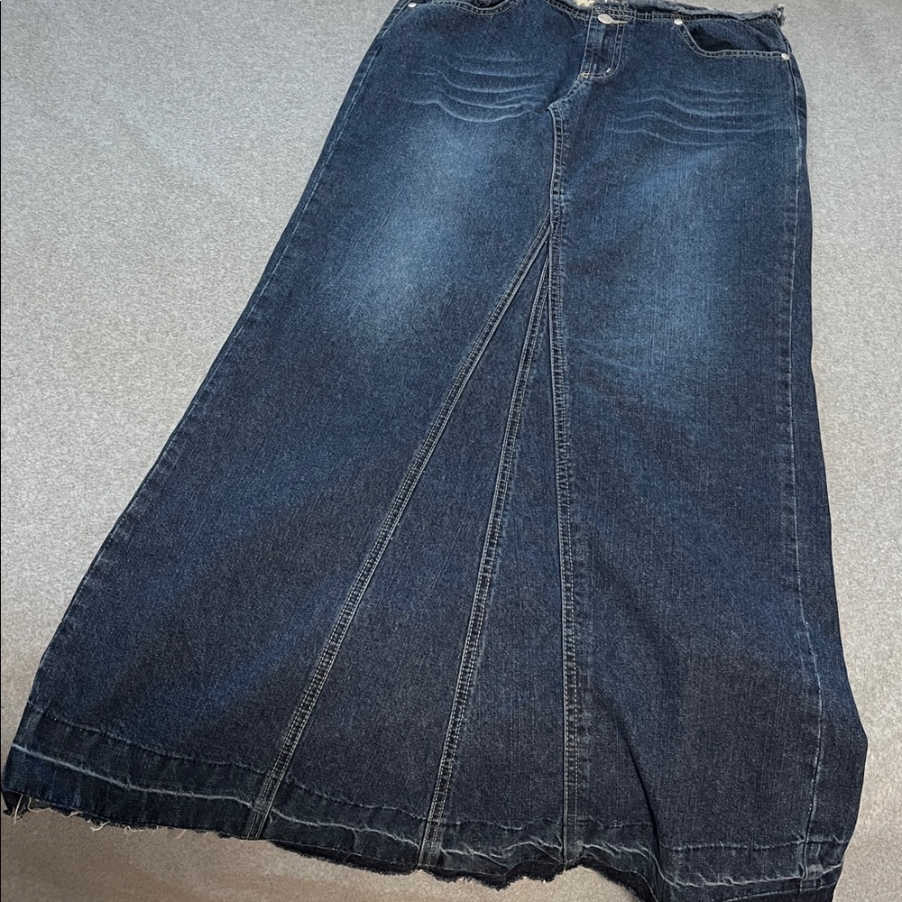 Vintage Y2K Boho Maxi Denim Skirt Medium Western Raw Hem Festival Aline - Picture 12 of 12